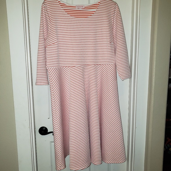 Molly & Isadora Red White 3/4 Sleeve Stretch Fit‎ Flare Textured Size 1X - Picture 1 of 5